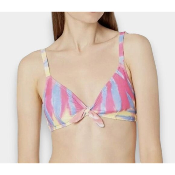 TOMMY HILFIGER Tie Dye Stretch Tie-Front Deep V Neck Bikini Top Hot Pink L NWT - Picture 9 of 10